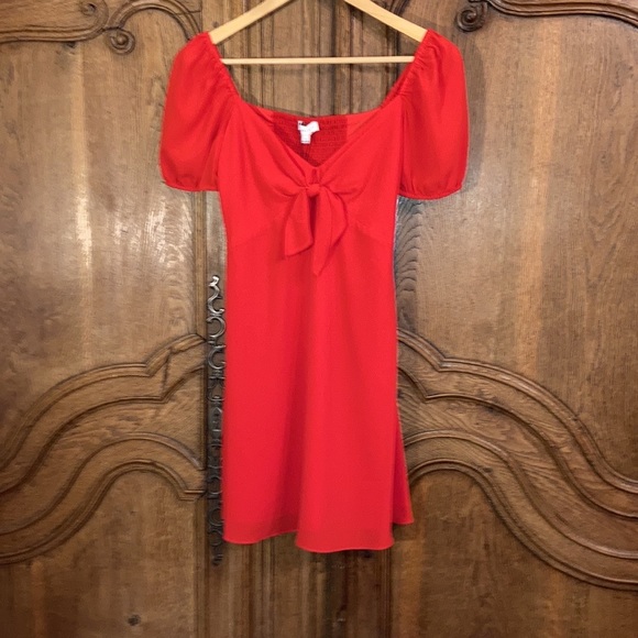 Gianni Bini Ivy Tie Front Puff Sleeve Red Mini Dress NEW - Picture 3 of 14
